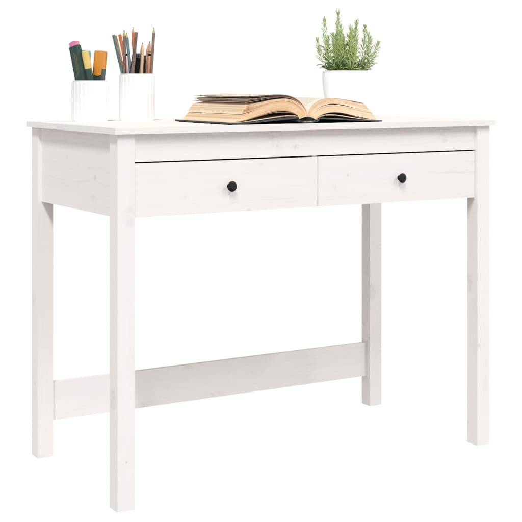 vidaXL skrivebord med skuffer 100x50x78 cm massivt fyrretræ hvid