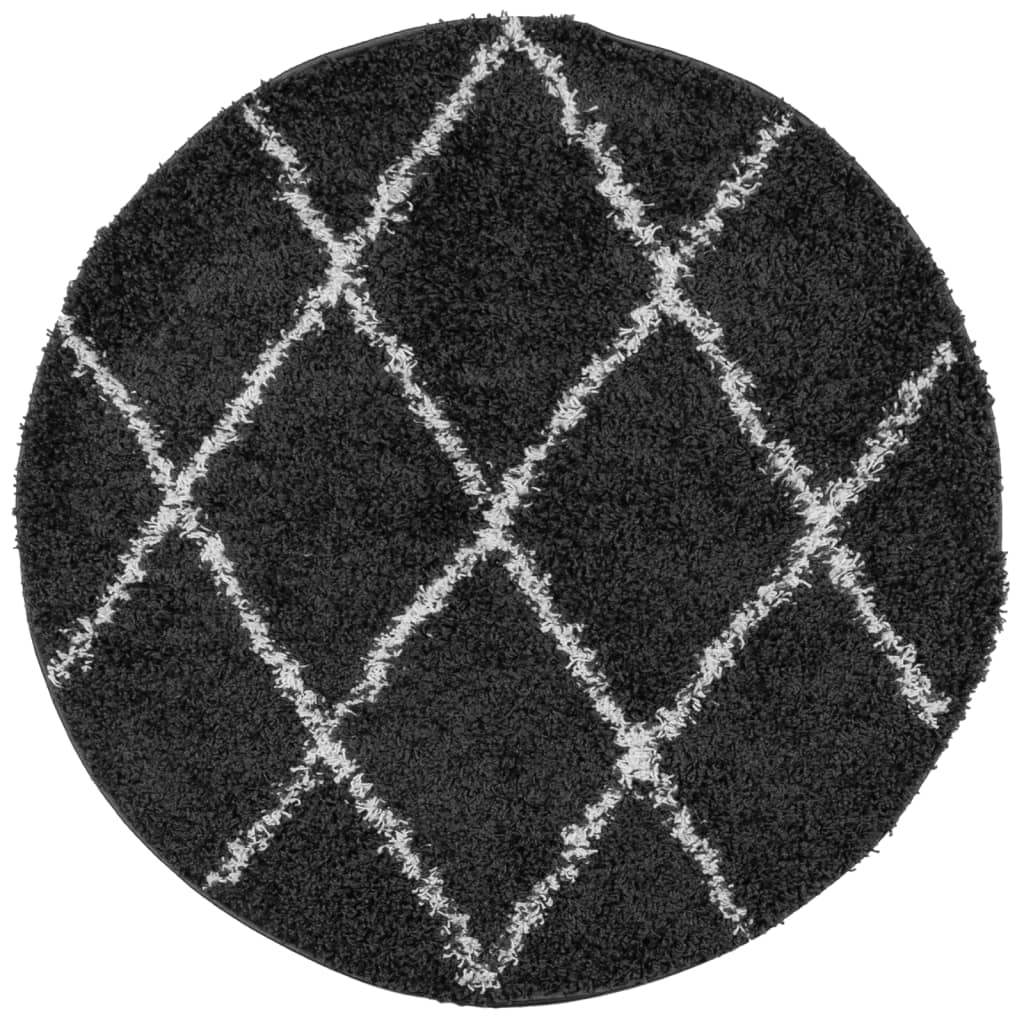 vidaXL shaggy gulvtæppe PAMPLONA Ø 100 cm høj luv sort og cremefarvet