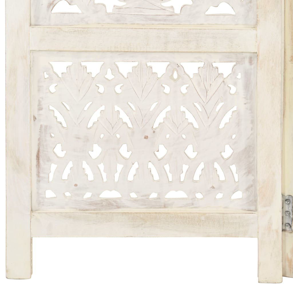 vidaXL 5-panels rumdeler håndskåret 200x165 cm massivt mangotræ hvid