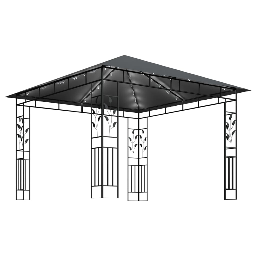 vidaXL pavillon med myggenet og LED-lyskæder 3x3x2,73 m antracitgrå