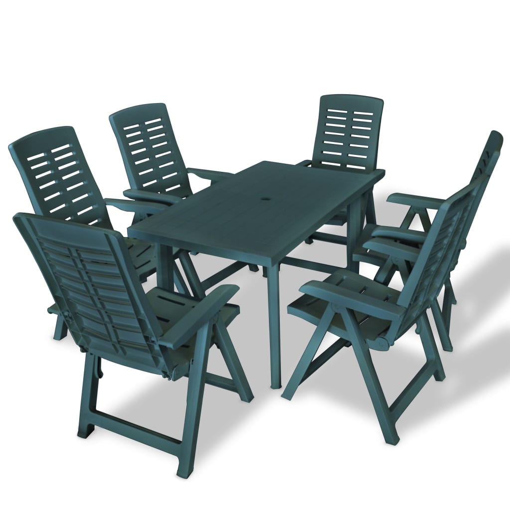 vidaXL udendørs spisebordssæt 7 dele plastik grøn
