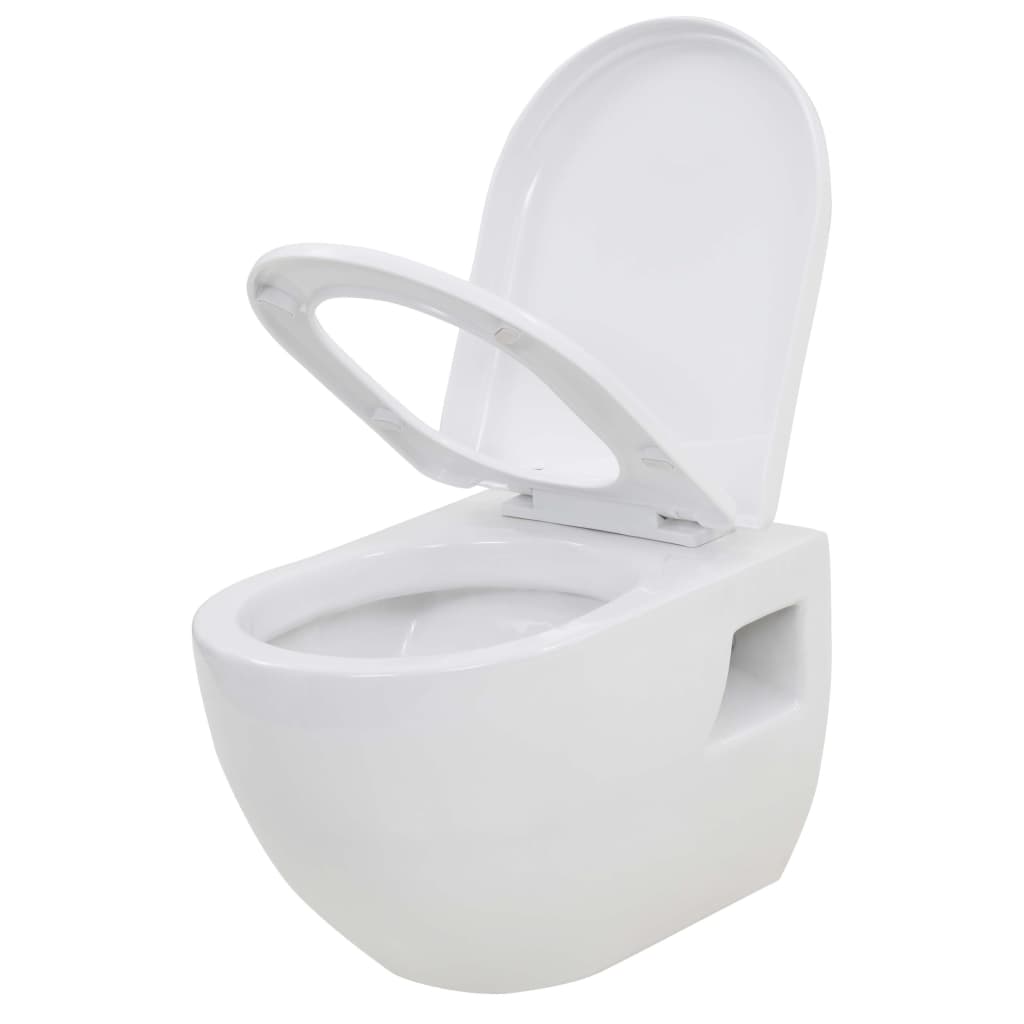 vidaXL væghængt toilet med skjult cisterne keramik hvid