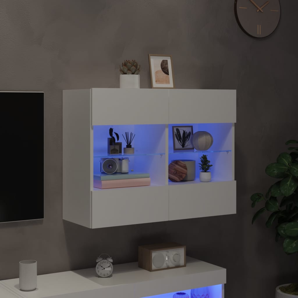 vidaXL væghængt tv-bord med LED-lys 78,5x30x60,5 cm hvid