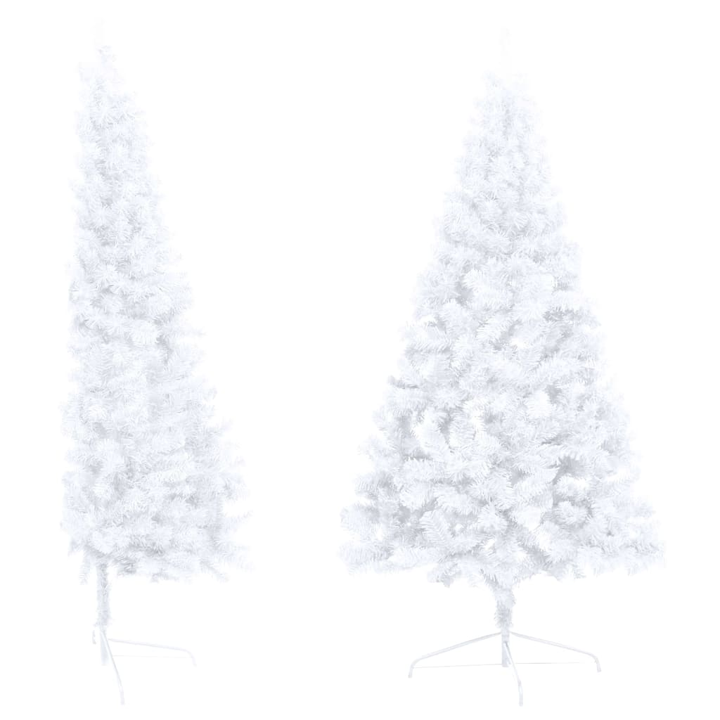 vidaXL kunstigt halvt juletræ med lys og kuglesæt 210 cm hvid
