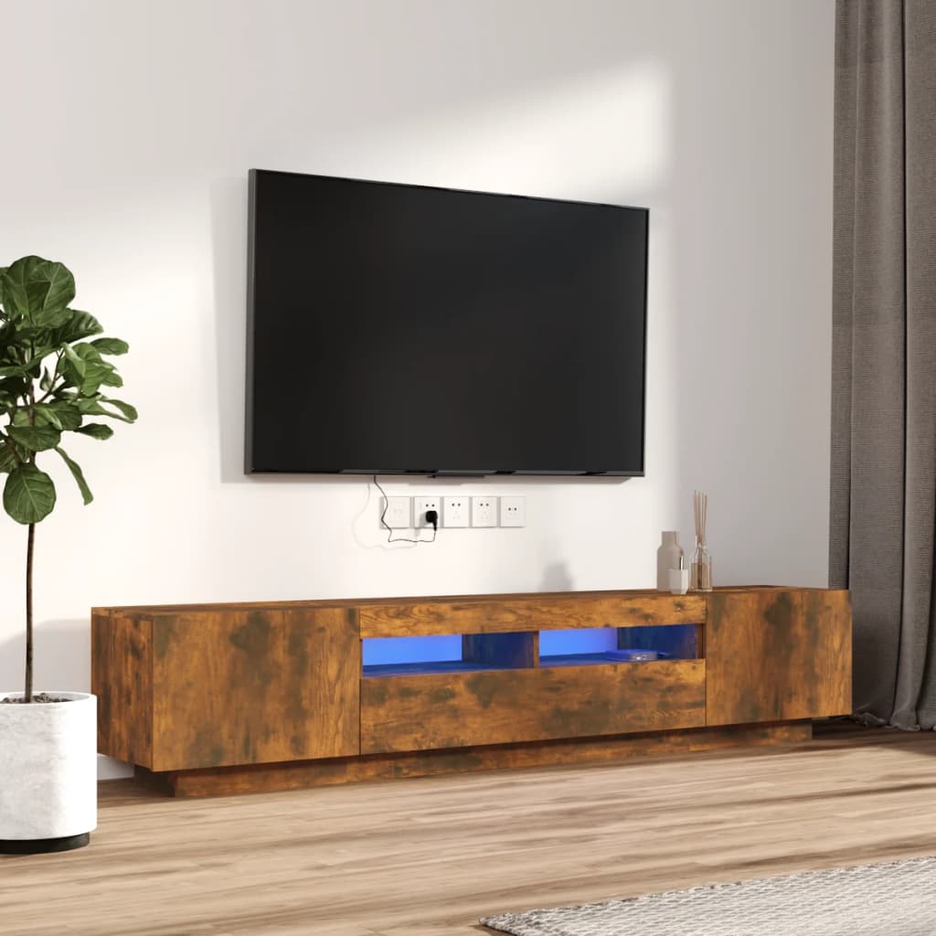 vidaXL tv-borde 2 stk. med LED-lys konstrueret træ røget egetræsfarve