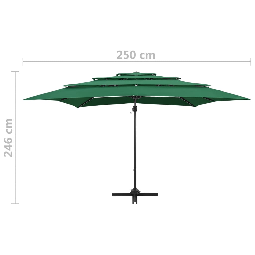 vidaXL parasol med aluminiumsstang i 4 niveauer 250x250 cm grøn