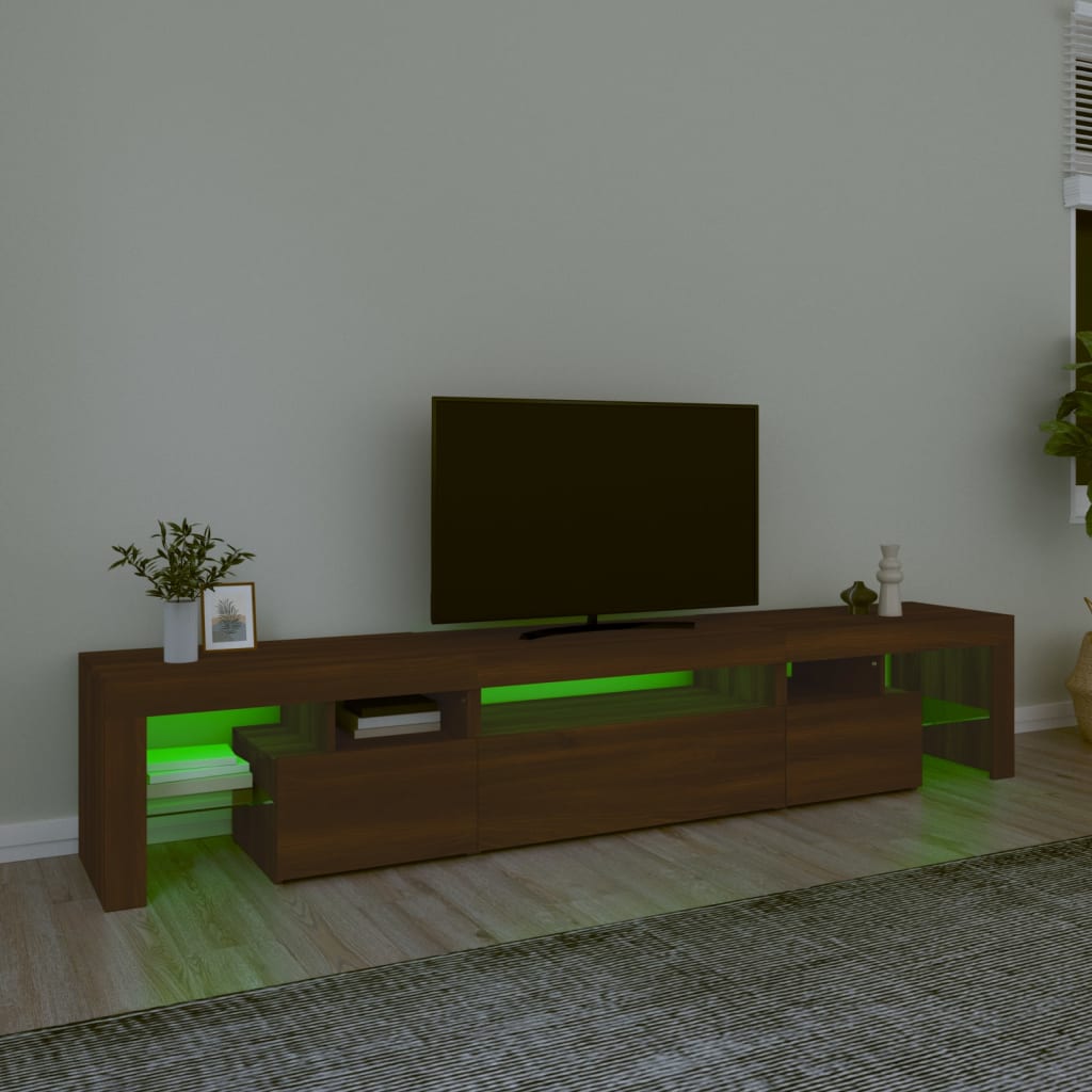 vidaXL tv-skab med LED-lys 215x36,5x40 cm brun egetræ