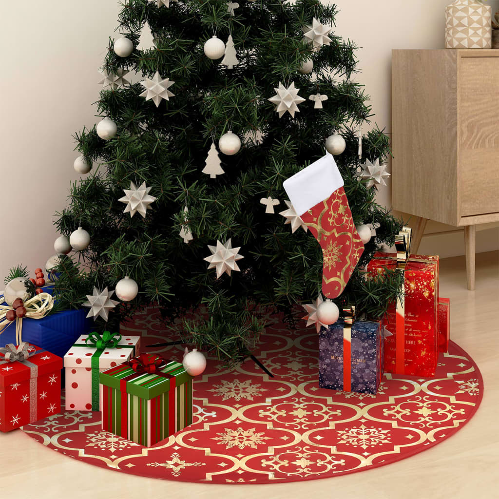 vidaXL luksuriøs skjuler til juletræsfod med julesok 150 cm stof rød