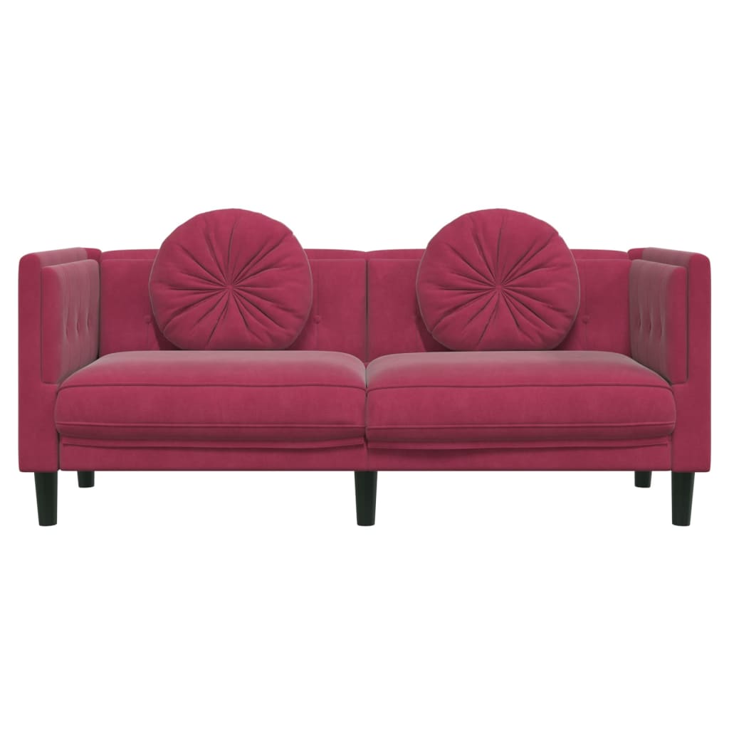 vidaXL 2-personers sofa med hynder velour vinrød