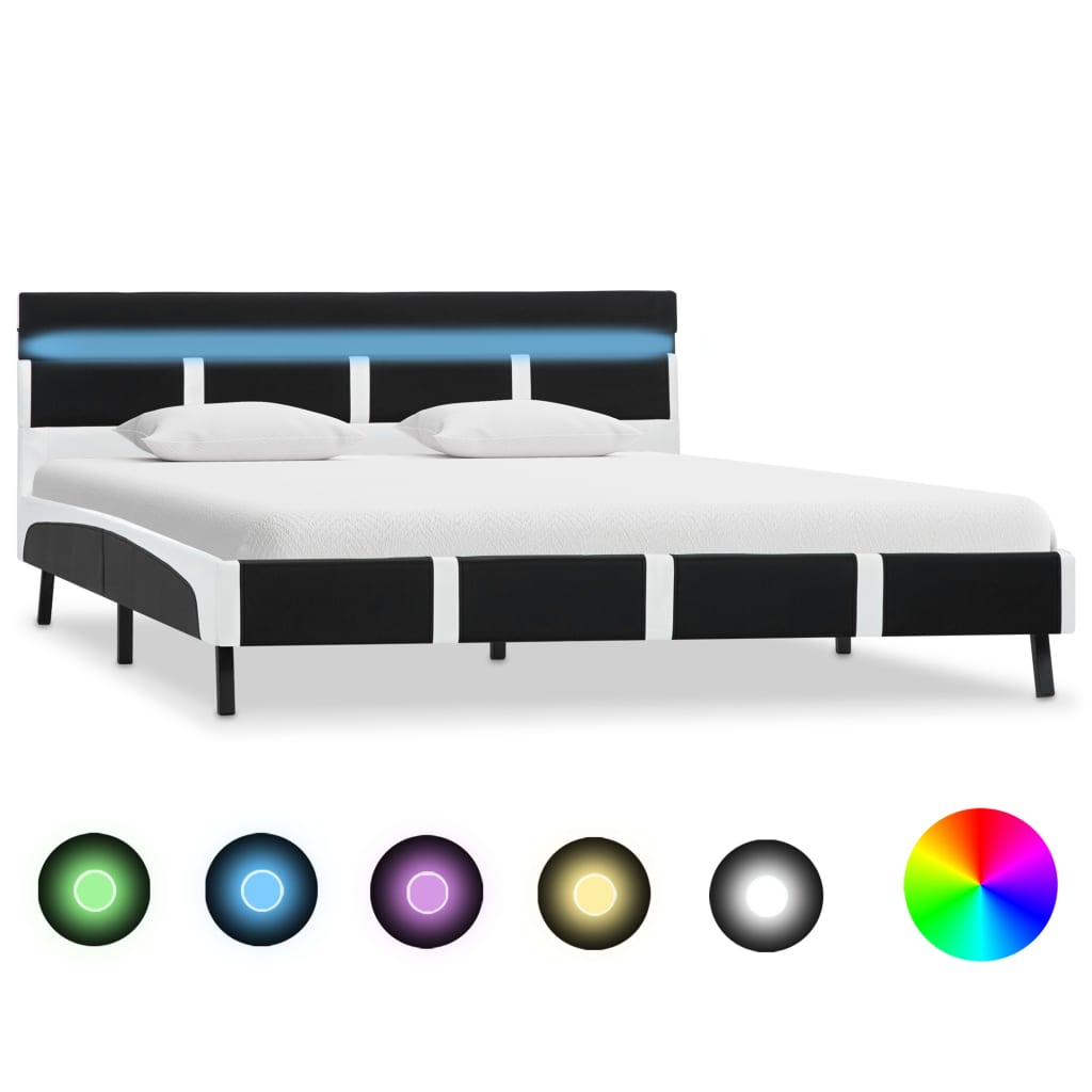 vidaXL sengestel med LED 160 x 200 cm kunstlæder sort
