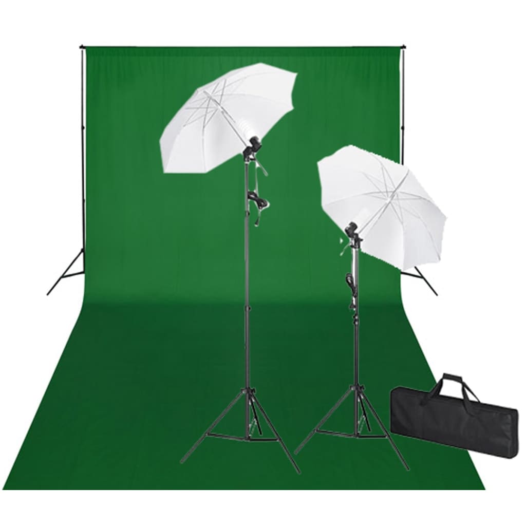 vidaXL studiosæt med grøn fotobaggrund og lamper 600 x 300 cm