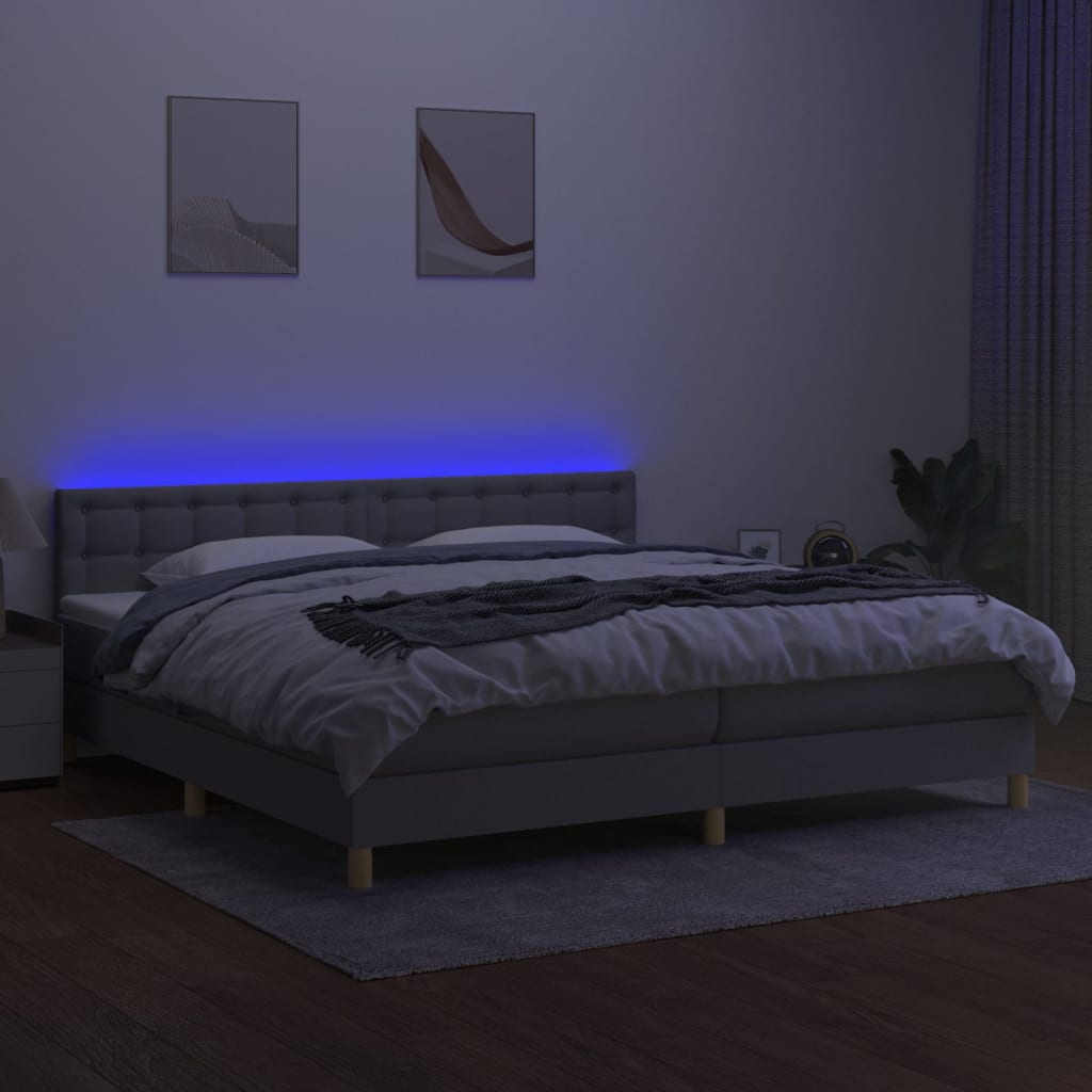vidaXL kontinentalseng med LED-lys 200x200 cm stof lysegrå