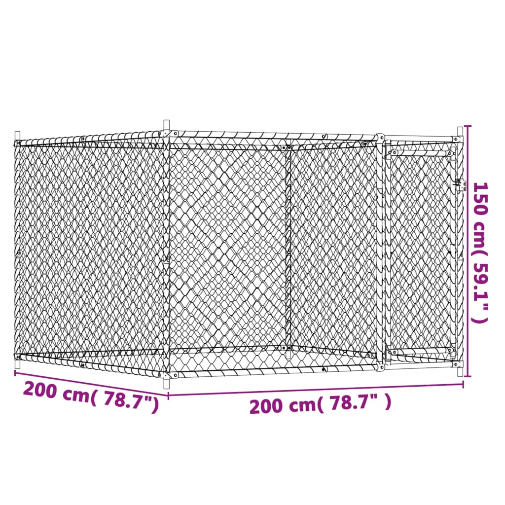 vidaXL hundegård med låge 2x2x1,5 m galvaniseret stål grå