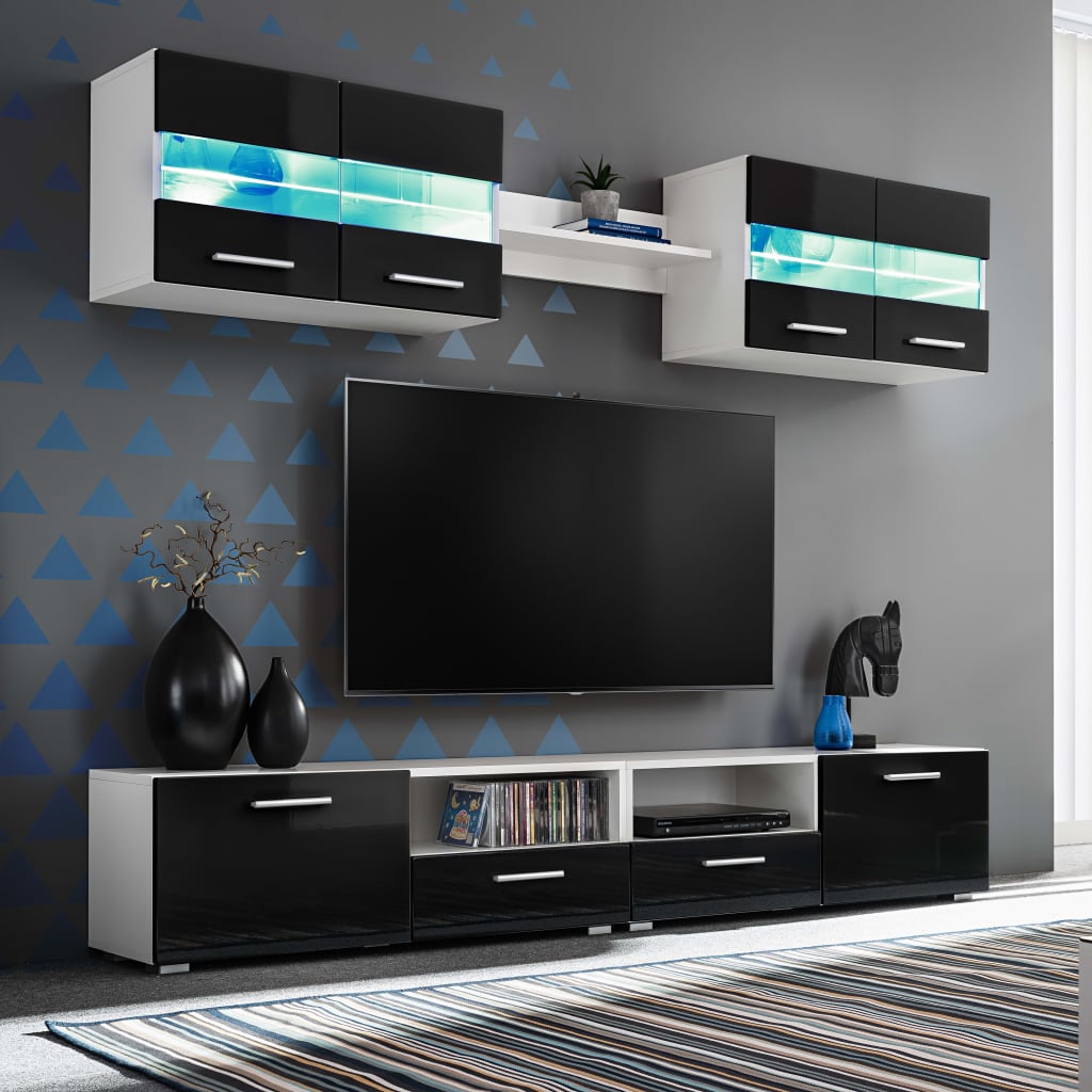 vidaXL TV-møbelsæt i 5 dele med LED-lys højglans sort