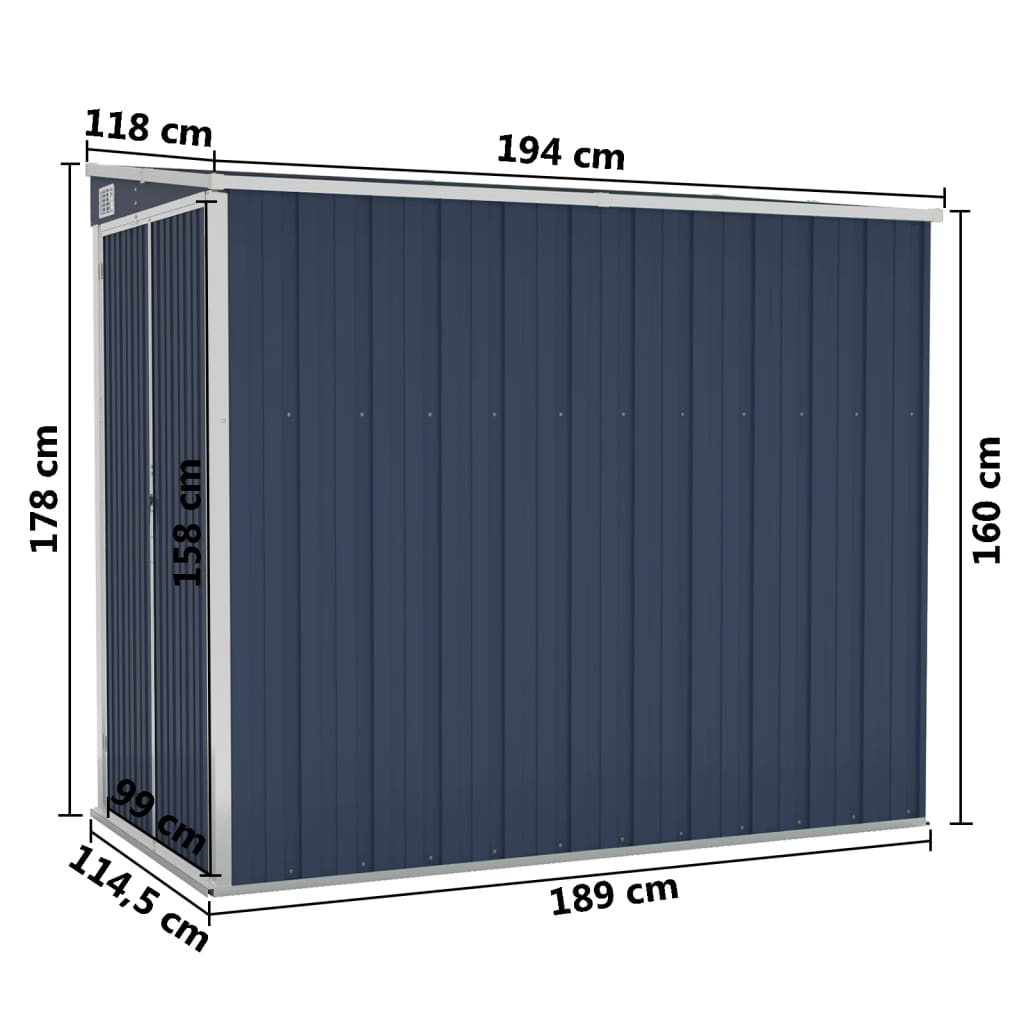 vidaXL vægmonteret haveskur 118x194x178 cm stål antracitgrå