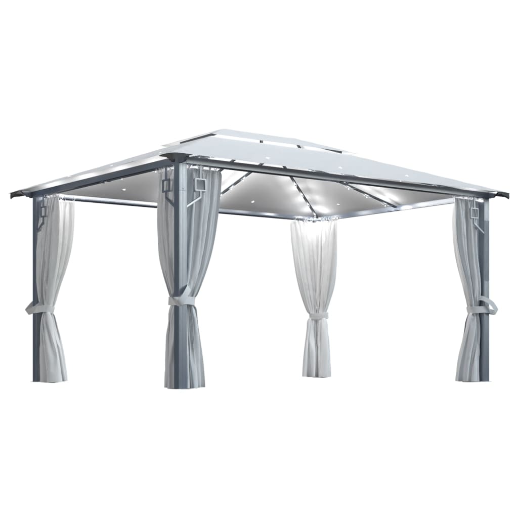 vidaXL pavillon med gardin + LED-lyskæder 400x300 cm aluminium creme