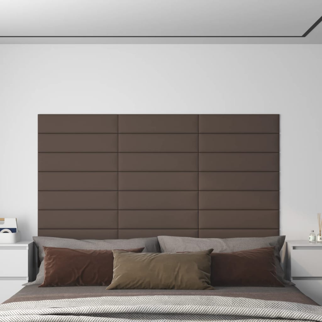 vidaXL vægpaneler 12 stk. 60x15 cm 1,08 m² stof gråbrun