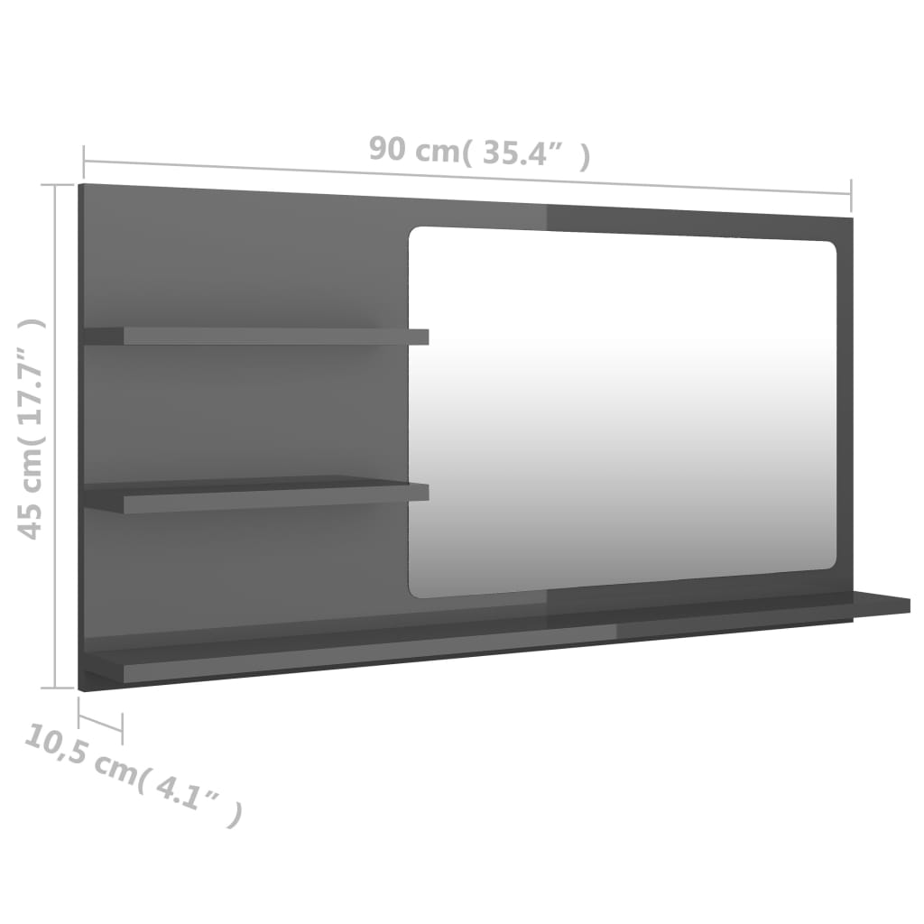 vidaXL badeværelsesspejl 90x10,5x45 cm spånplade grå højglans