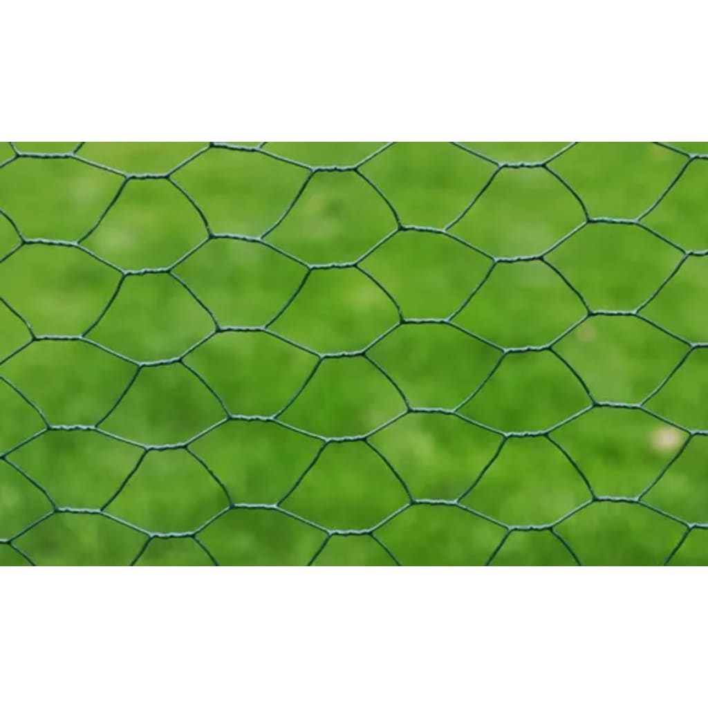 vidaXL hønsenet galvaniseret stål 1 x 25 m sekskantet mørkegrøn
