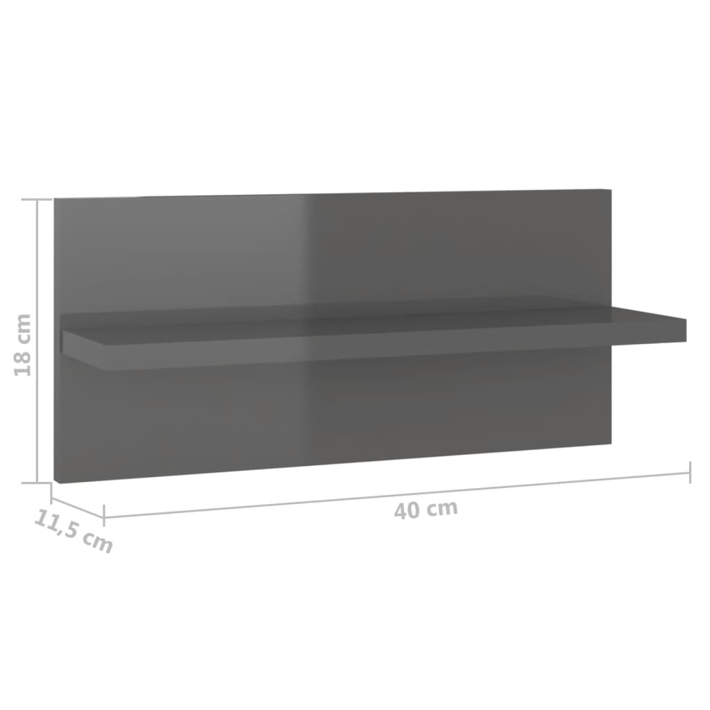 vidaXL væghylder 2 stk. 40x11,5x18 cm grå højglans