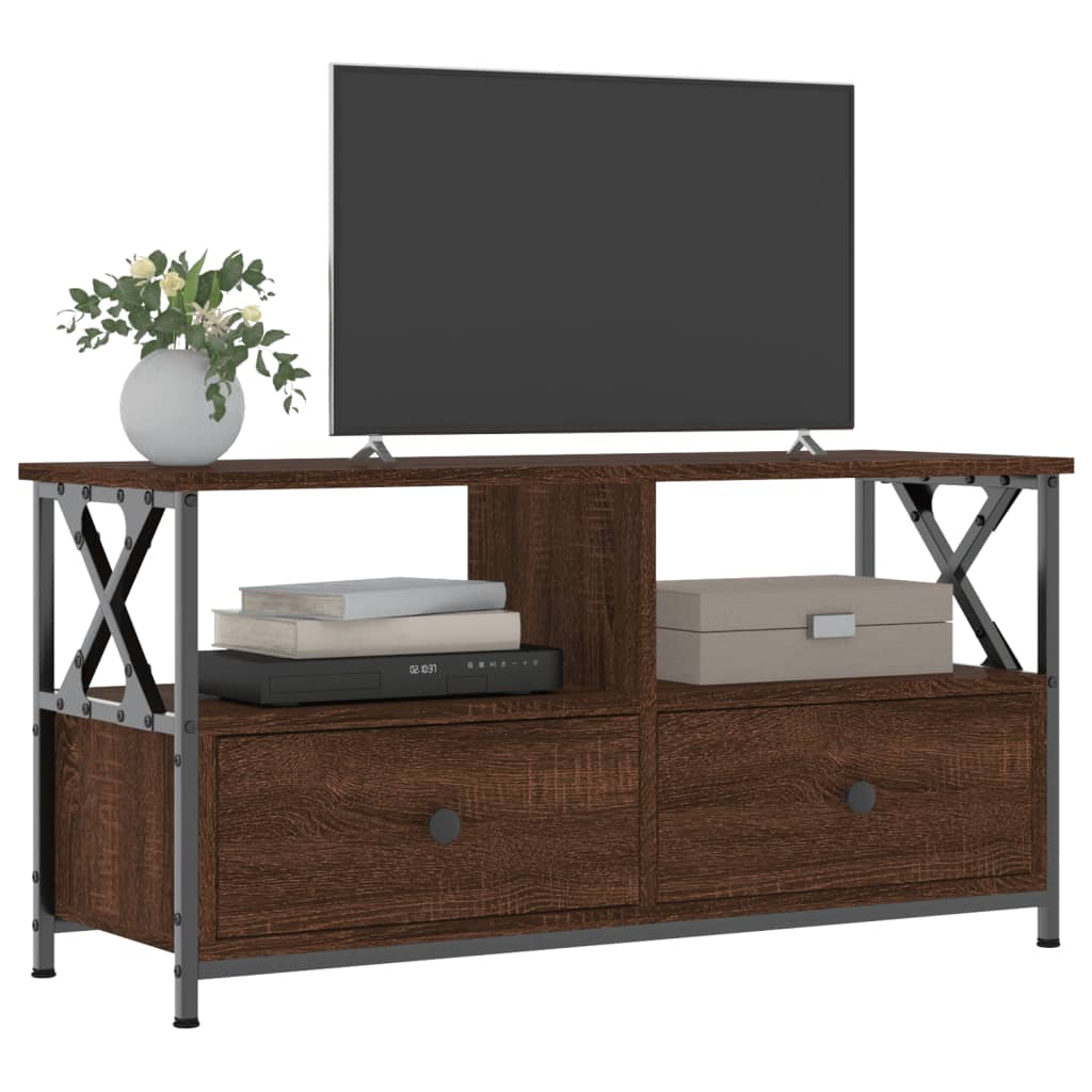 vidaXL tv-bord 90x33x45 cm konstrueret træ og jern brun egetræsfarve