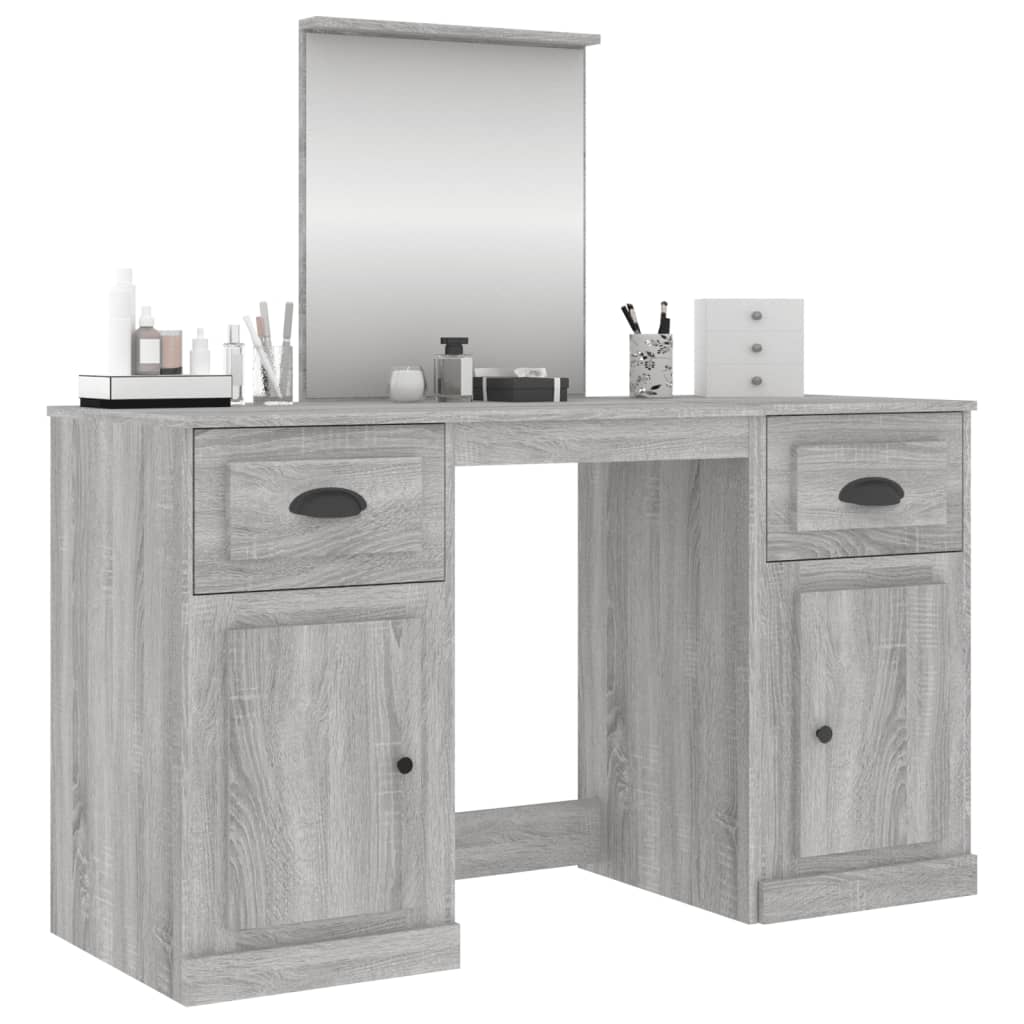 vidaXL makeupbord med spejl 130x50x132,5 cm grå sonoma-eg