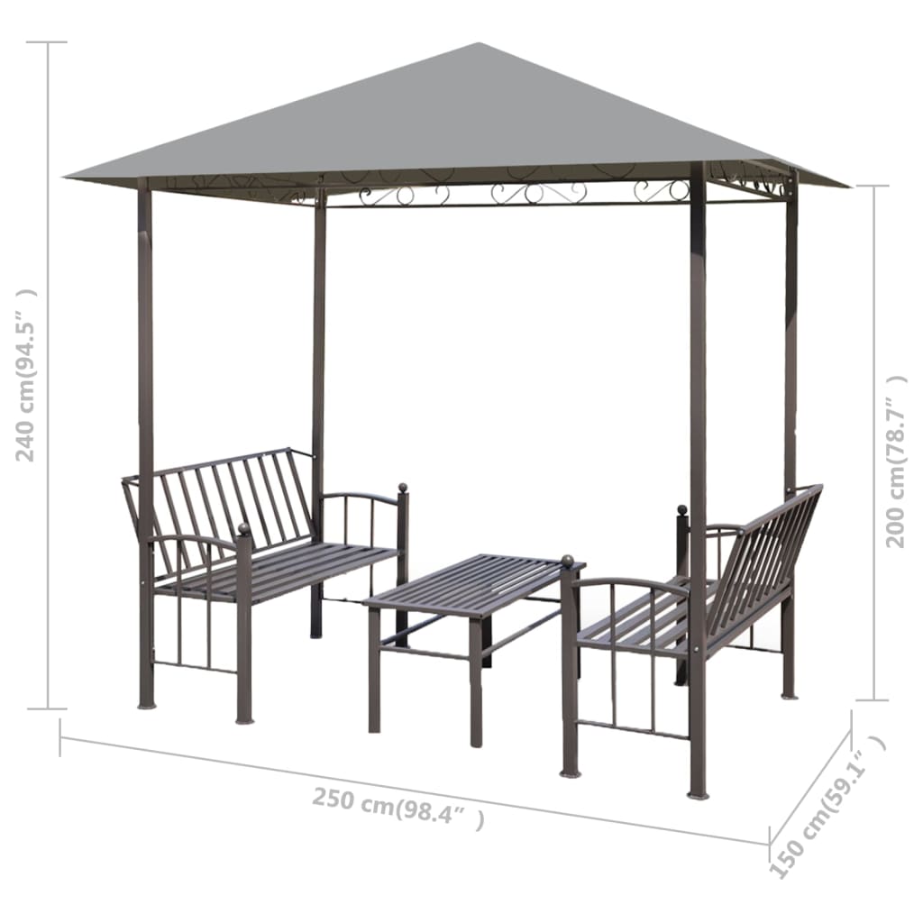 vidaXL havepavillon med bord og bænke 2,5x1,5 x2,4 m antracitgrå