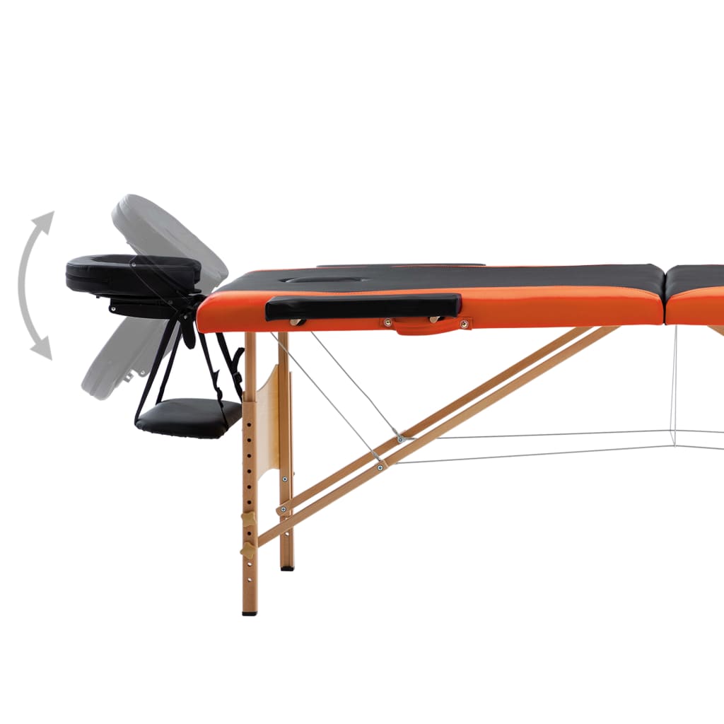 vidaXL foldbart massagebord 2 zoner træ sort og orange