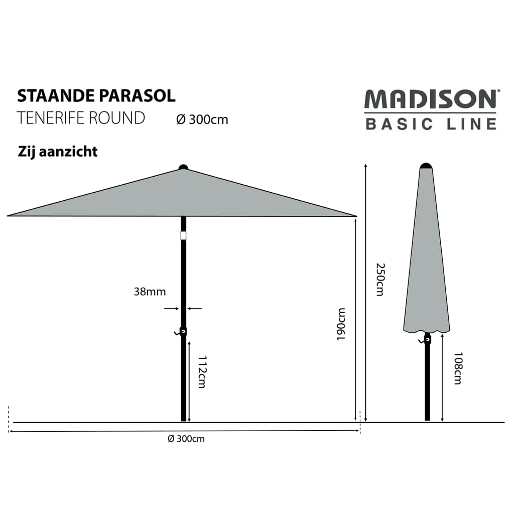 Madison parasol Tenerife 300 cm rund ecrufarvet