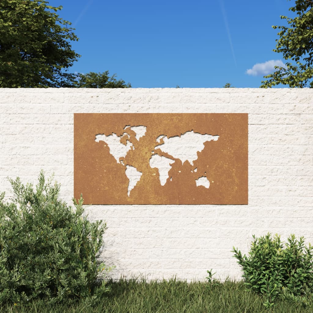 vidaXL udendørs vægdekoration 105x55 cm verdenskortdesign cortenstål