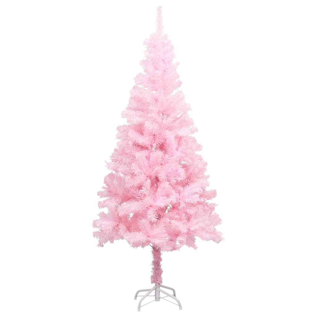 vidaXL kunstigt juletræ med lys og juletræsfod 150 cm PVC lyserød