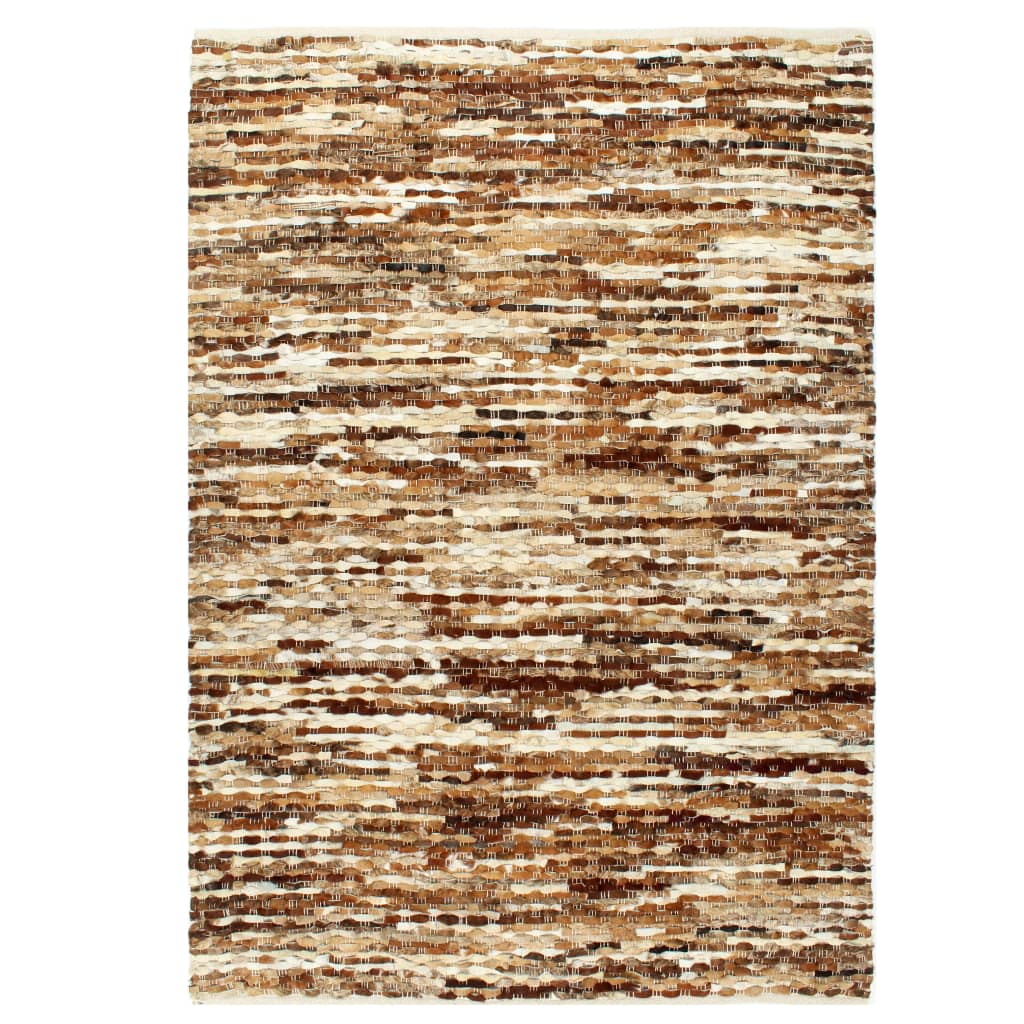 vidaXL gulvtæppe ægte læder med hår 80 x 150 cm brun/hvid
