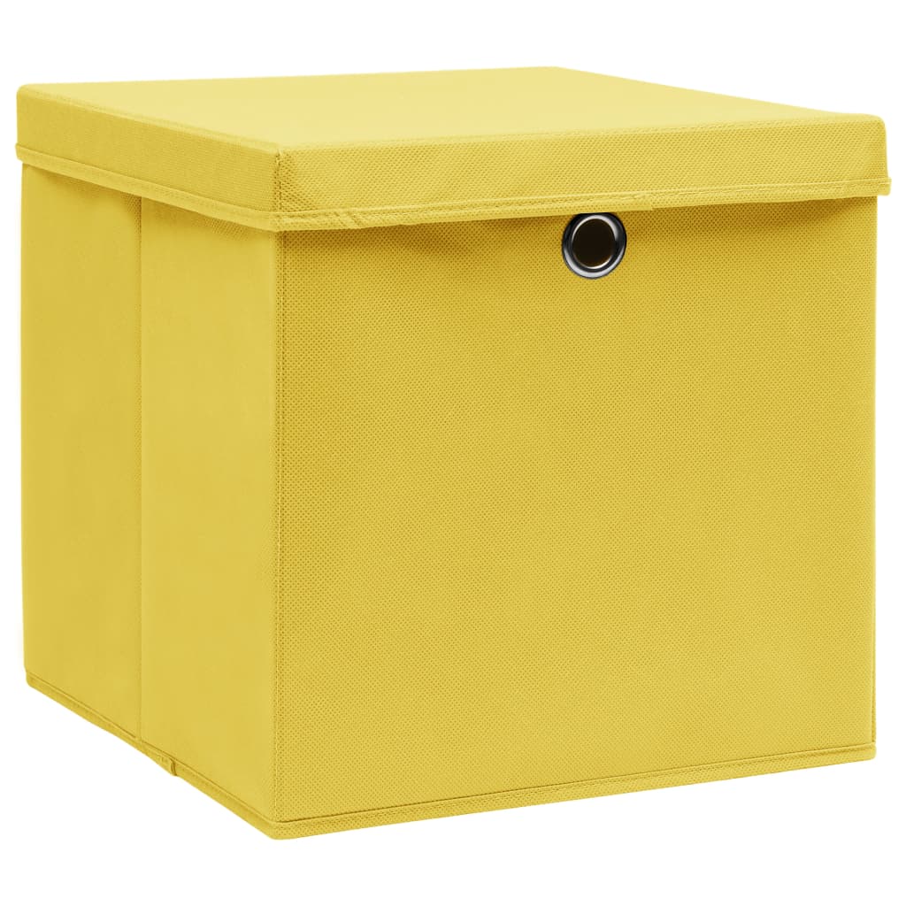vidaXL opbevaringskasser med låg 4 stk. 32x32x32 stof gul
