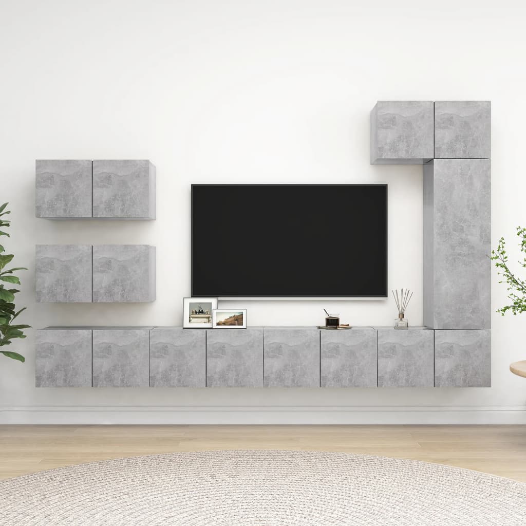 vidaXL tv-skabe 8 dele spånplade betongrå