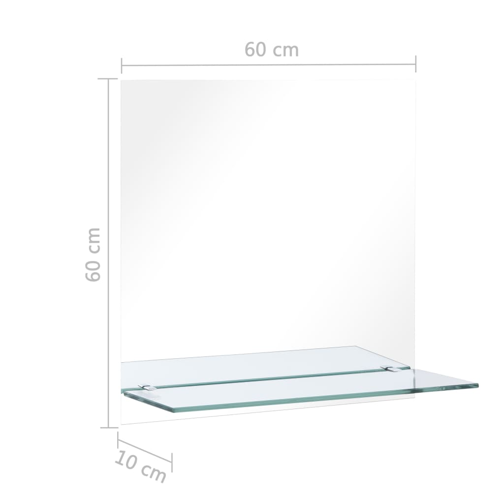 vidaXL vægspejl med hylde 60x60 cm hærdet glas