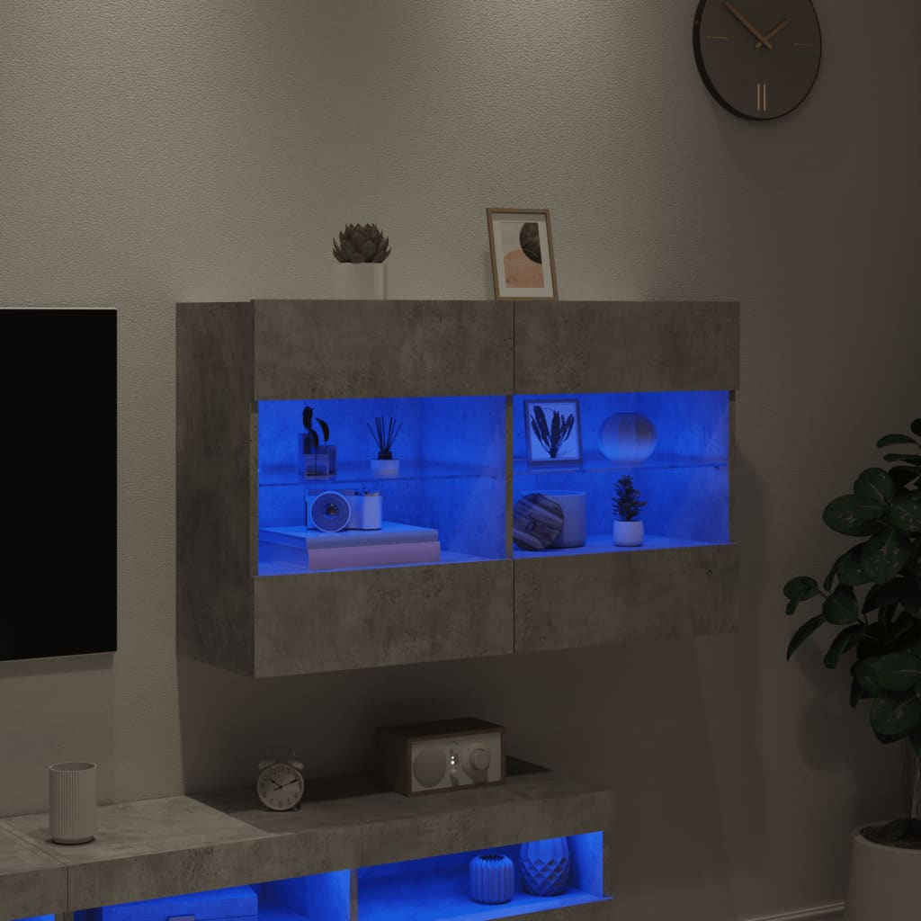 vidaXL væghængt tv-bord med LED-lys 98,5x30x60,5 cm betongrå