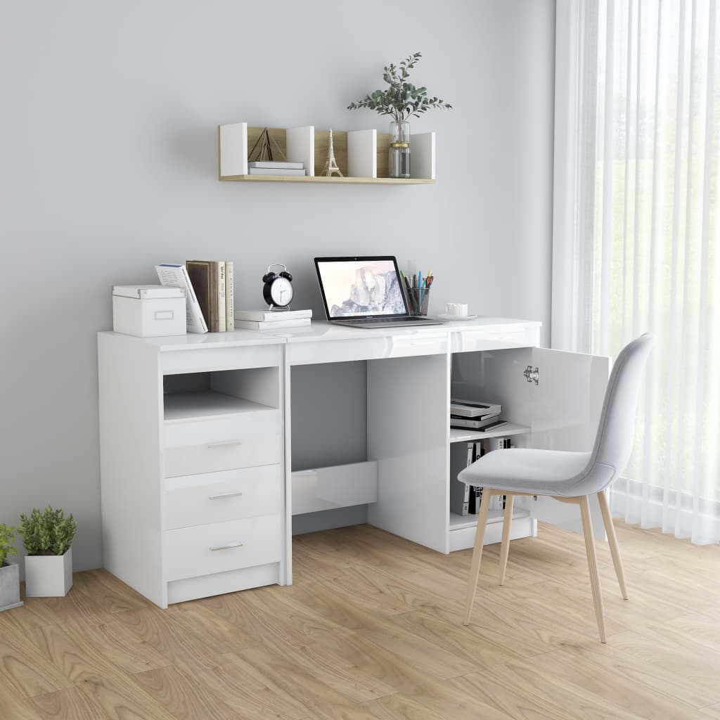 vidaXL skrivebord 140x50x76 cm spånplade hvid højglans