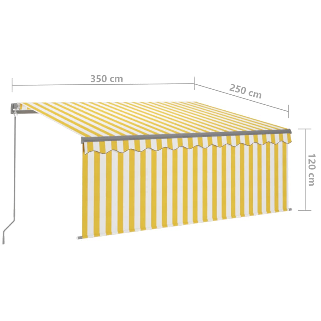 vidaXL markise m. gardin + LED 3,5x2,5 m manuel betjening gul og hvid