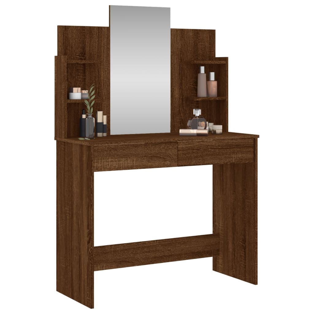 vidaXL makeupbord med spejl 96x39x142 cm brun egetræsfarve