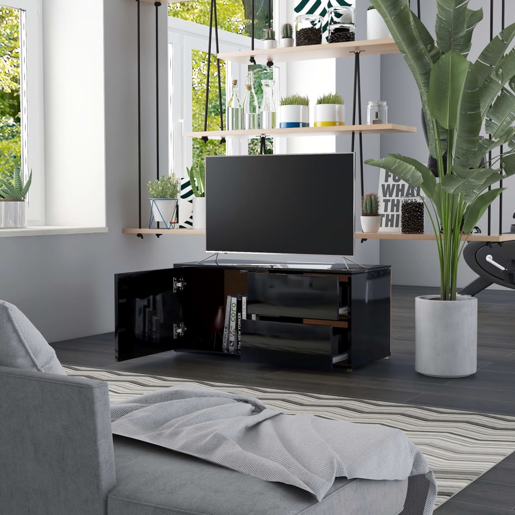 vidaXL tv-bord 80x34x36 cm konstrueret træ sort højglans