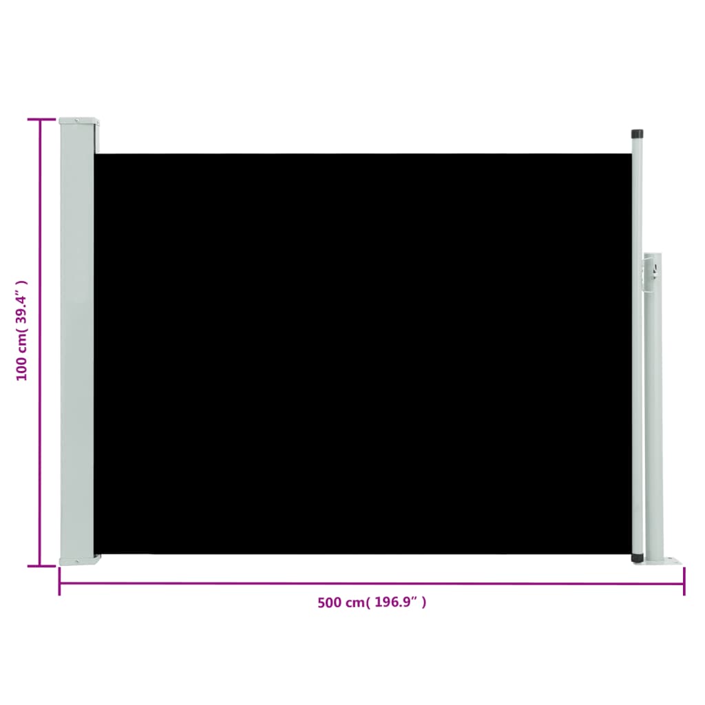 vidaXL sammenrullelig sidemarkise til terrassen 100 x 500 cm sort