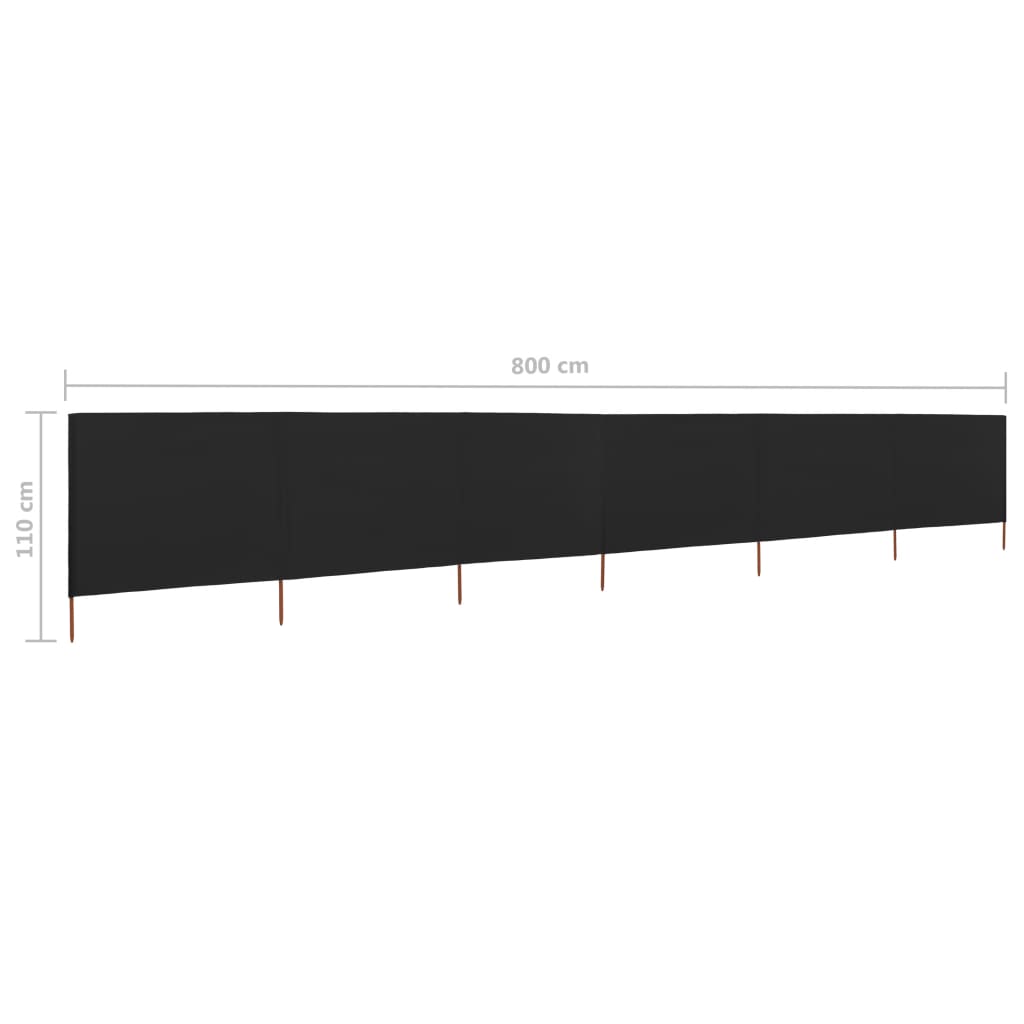 vidaXL 6-panels læsejl 800x80 cm stof sort