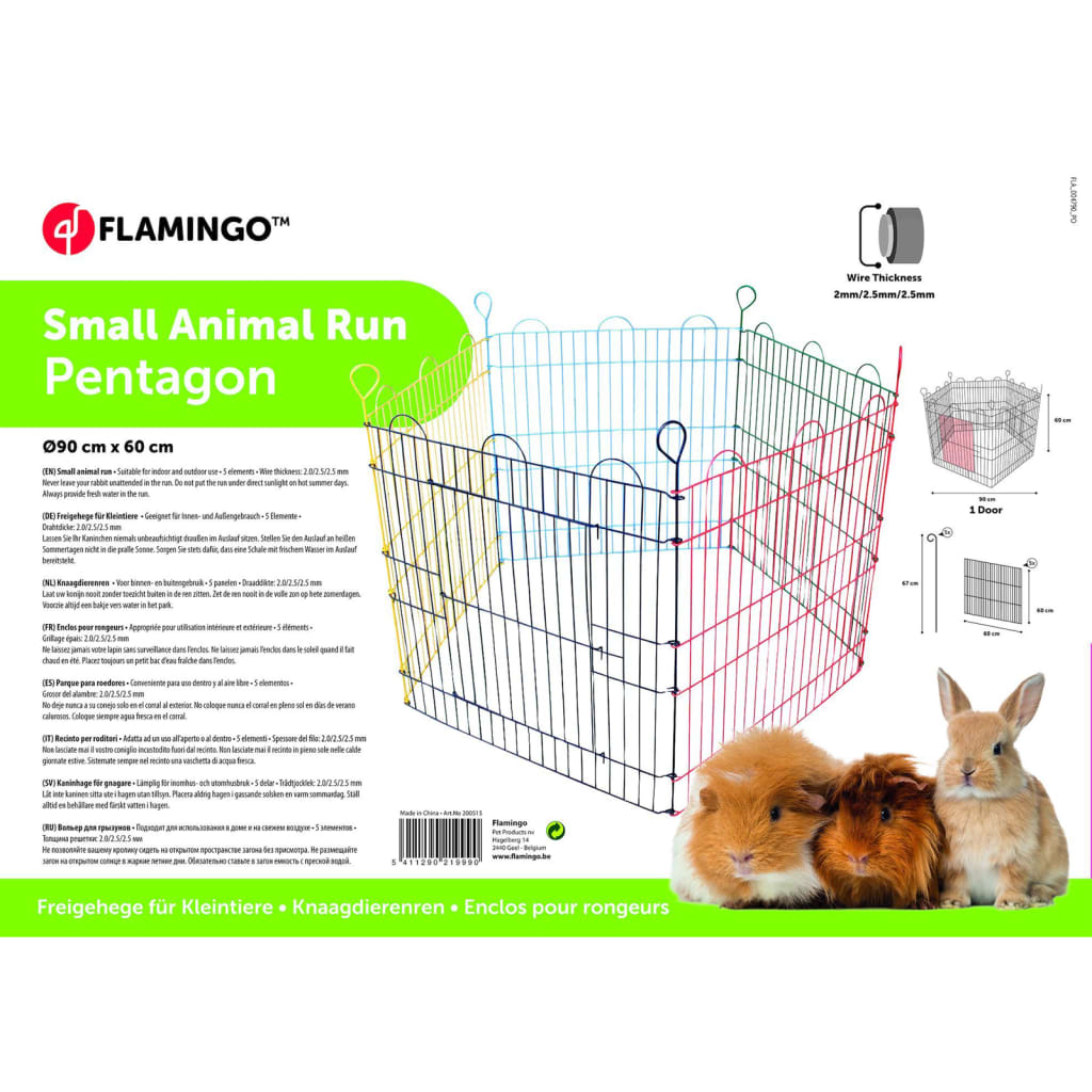 FLAMINGO løbegård til kaniner 5 dele Pentagon 90x60 cm flerfarvet