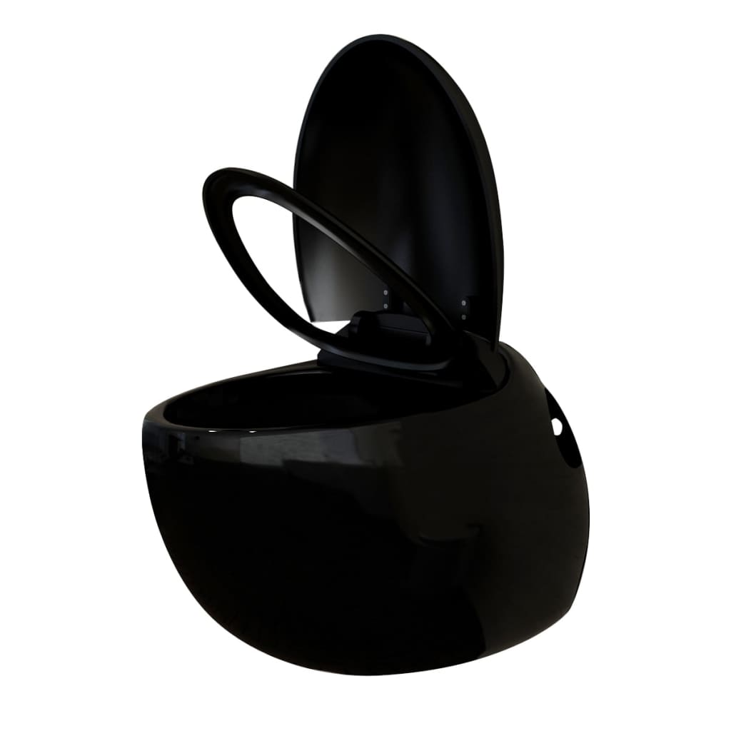 vidaXL Væghængt toilet, æggedesign, med skjult cisterne, sort