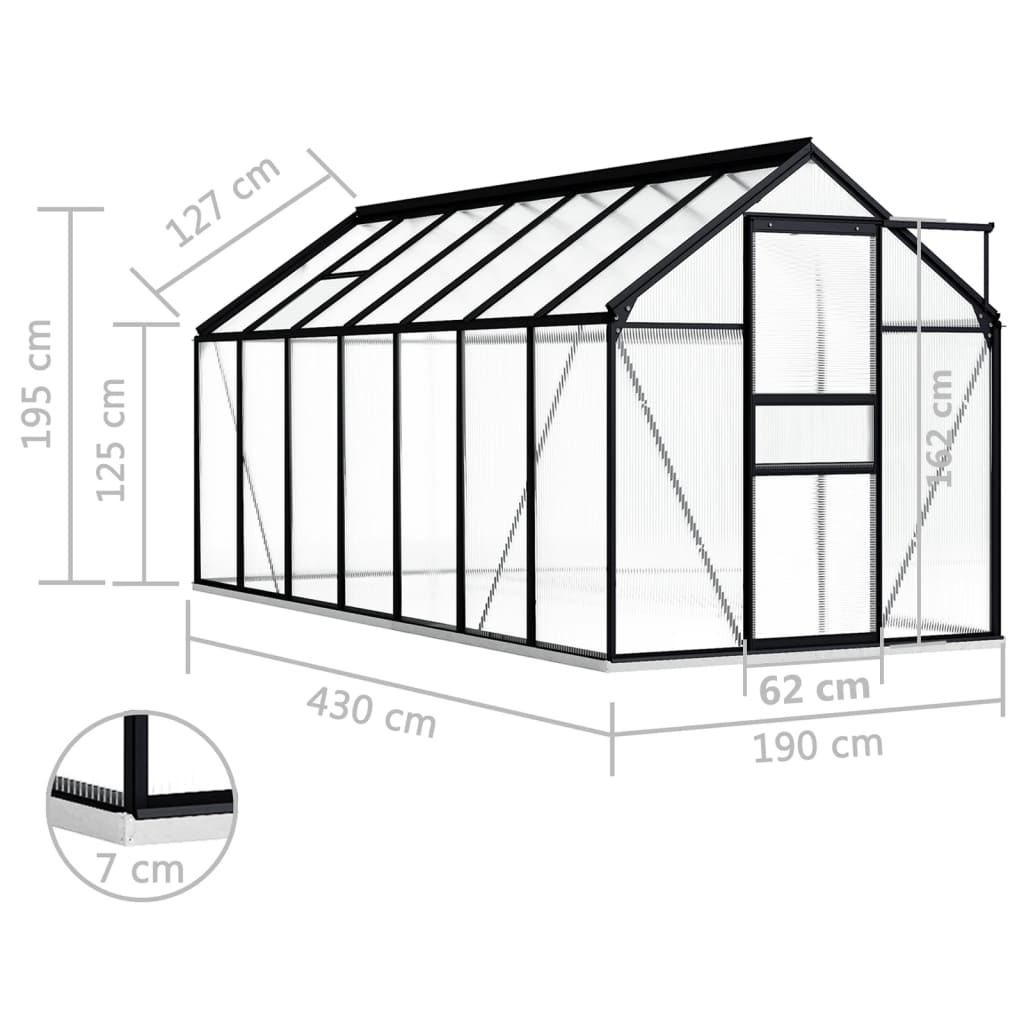 vidaXL drivhus med fundamentramme 8,17 m² aluminium antracitgrå