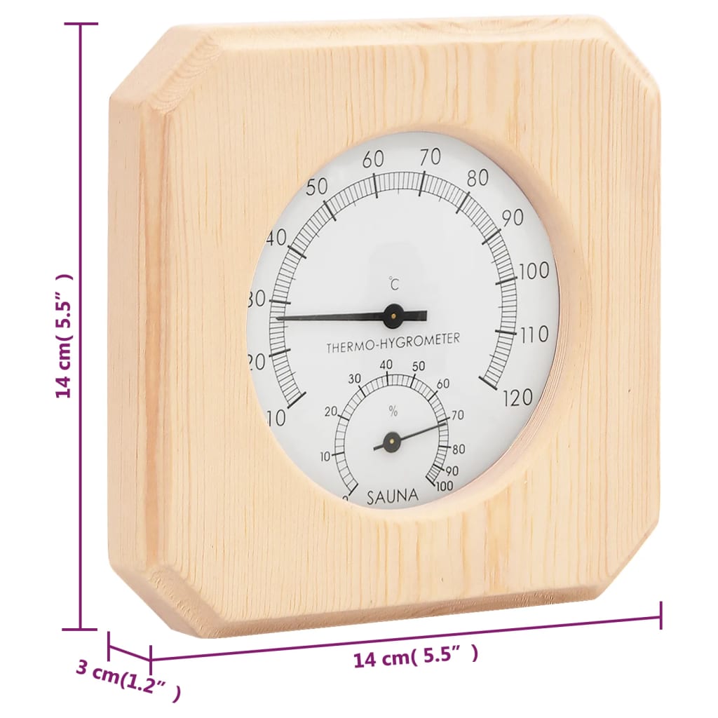 vidaXL 2-i-1 saunasæt hygrometer og timeglas massivt fyrretræ
