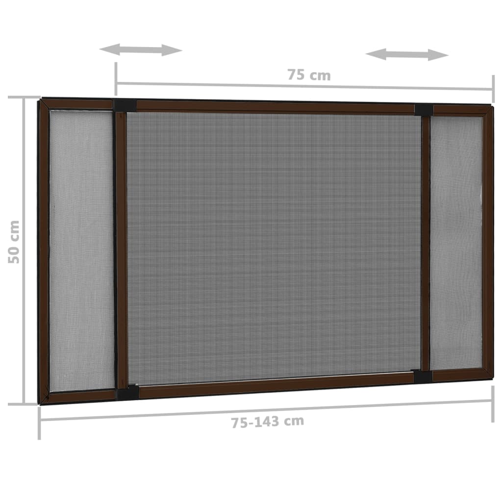 vidaXL udvideligt insektnet til vinduer (75-143)x50 cm brun