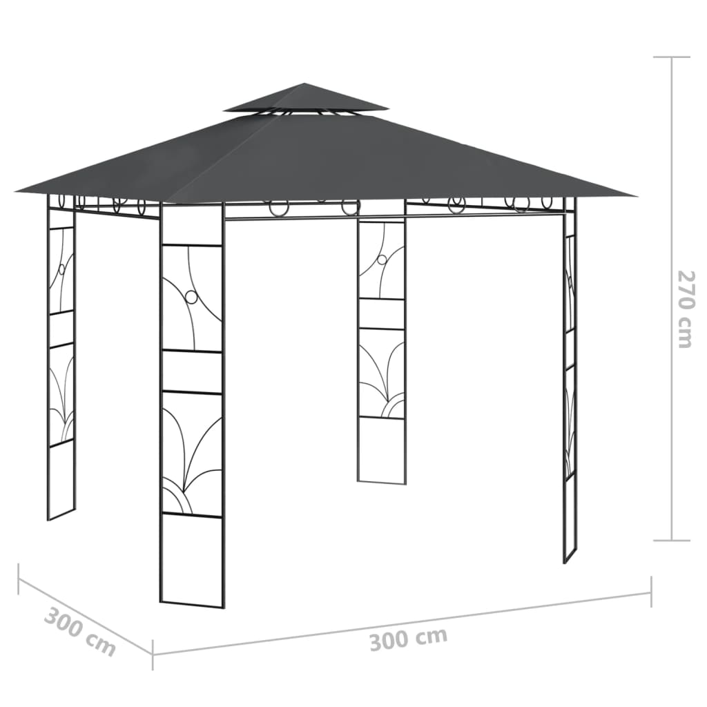 vidaXL pavillon 3x3x2,7 m 160 g/m² antracitgrå