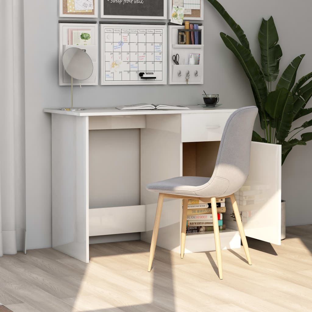 vidaXL skrivebord 100x50x76 cm konstrueret træ hvid højglans