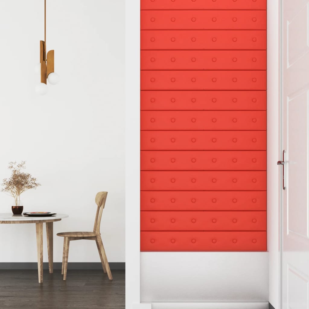 vidaXL vægpaneler 12 stk. 90x15 cm 1,62 m² kunstlæder rød